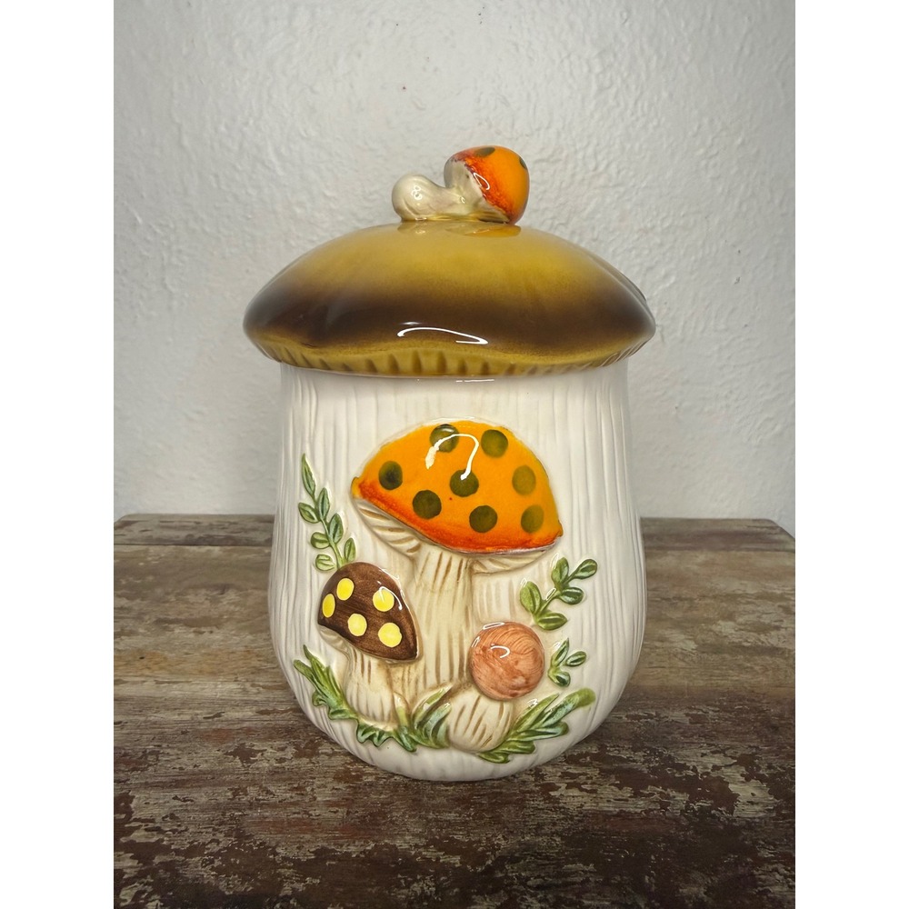 Vintage Sears Roebuck Merry Mushroom Ceramic Canister 1978 Japan Medium 7"